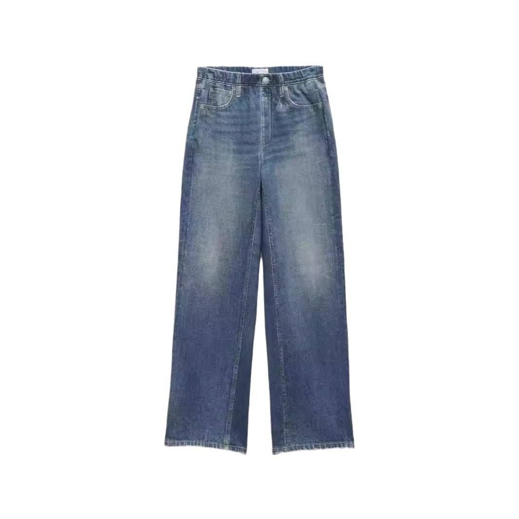 Women Wide Leg Jeans Straight Pants Denim Washing High Waist Loose Mom Basics Ankle Length Pants Slight Strech Y2k Capris_mkmklike.com