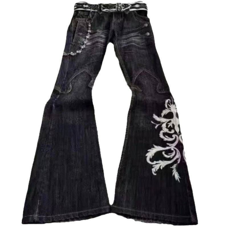 2026 Fashion Y2K Punk Dark Series Style Jeans Men's Cotton Heavy Industry Embroidery Casual Cowboy Bell-Bottom Pants_mkmklike.com