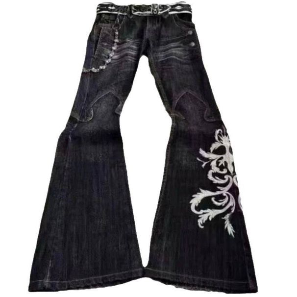 2026 Fashion Y2K Punk Dark Series Style Jeans Men's Cotton Heavy Industry Embroidery Casual Cowboy Bell-Bottom Pants_mkmklike.com