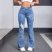 Bell-bottom Jeans Trimmed Fashion Casual Heart-shaped Original Hole Bell-bottom Pants Stretch Women's Clothing Light Blue_mkmklike.com