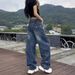 Vintage Flared Jeans For Women - High Waist Wide Leg Trousers, Plus Size Comfort Fit, Retro Denim Pants For Autumn_mkmklike.com