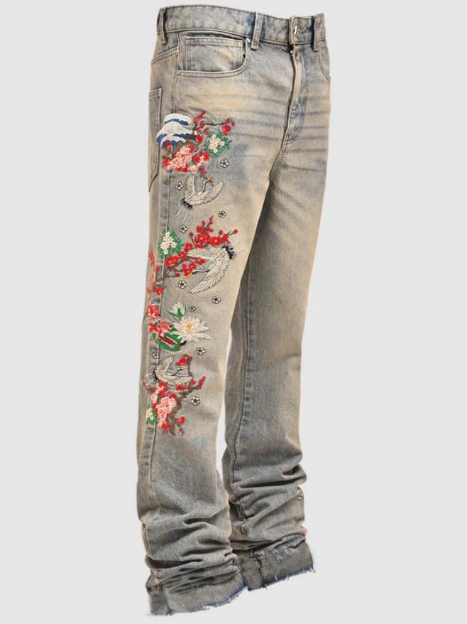 Men's Clothing 25 New Denim Straight Pants European And American Street Fashion Ins Hot Elastic Patch Denim Straight Pants_mkmklike.com
