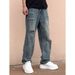 Men's Distressed Jeans, Loose Fit High Street Fashion Retro Washed Straight Leg Trousers, Slimming Versatile Casual Denim Pants_mkmklike.com