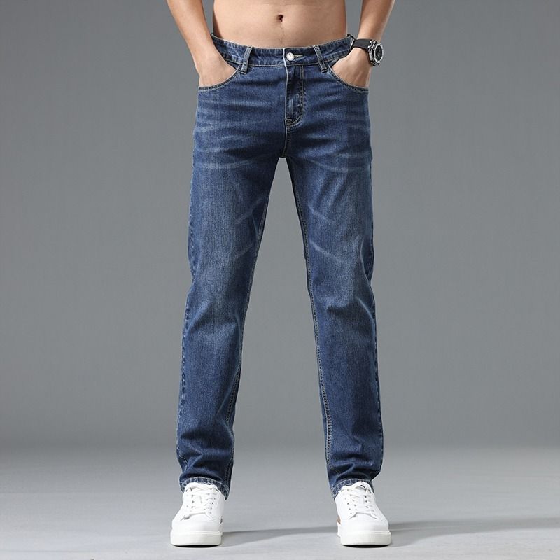 Men's Clothing Simple Style Jeans Straight Thin Jeans Men's Slim Fit Blue Jeans - Summer Lightweight Straight Leg Denim Pants For Casual Wear_mkmklike.com