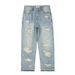 Men's Distressed Washed Blue Jeans – Relaxed Straight Fit With Ripped & Whisker Details | Streetwear Casual Pants_mkmklike.com