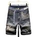 Men's Trendy Patchwork Denim Shorts Color Block Ripped Five Point mid Length Slim Fit Summer Style One-Piece Clothing_mkmklike.com