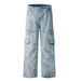 Punk Washed Workwear Jeans For Men, Vibe Trendy Multi-Pocket Design, Deconstructed Patchwork, Distressed Straight-Leg_mkmklike.com