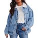 "Women's Sherpa-Lined Denim Jacket – Detachable Faux Fur Collar Trucker Coat (S-2XL, Light Blue)"_mkmklike.com