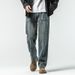 Jeans Men's Loose Harlan Straight Drape Rear Bag Embroidery Simple Double Process Washing_mkmklike.com