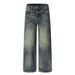Washed Distressed White Denim Straight-Leg Punk Loose Wide-Leg Frayed Vintage Casual Pants Men's Trend_mkmklike.com