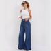 Women's High Waist Flared Jeans - Wide Leg Bootcut Denim Pants With Vintage Wash, Deep Blue_mkmklike.com