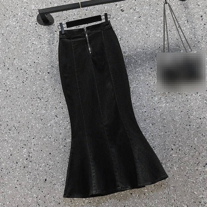 Women's Clothing Ruffled Denim Skirt Autumn And Winter High Waist Slim Elastic Slim Fit Split Hip Fishtail Midi Skirt_mkmklike.com
