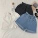 Women's Clothing Thigh Thick Denim Shorts For Women Large Size Fat Mm Elastic Waist Slim Loose Wide Leg A Line Hot Pants Trendy Women_mkmklike.com