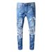 Men's Clothing High Street Fashion Ripped Men's Jeans Blue Patchwork Street Trend Elastic Slim Fit Hip Hop Men's Trendy Pants_mkmklike.com