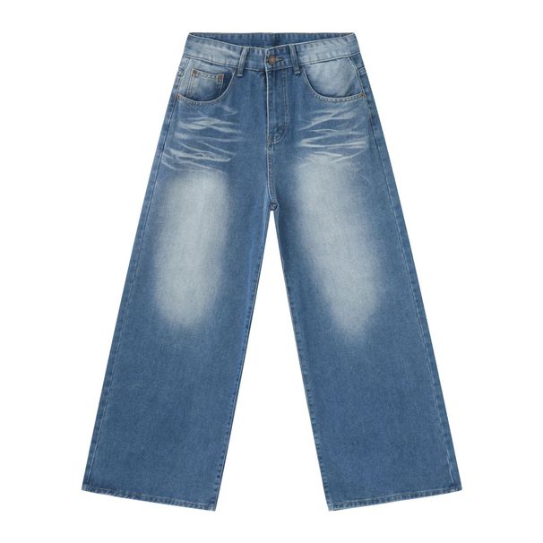 Classic Vintage Washed Relaxed Straight Fit Jeans for Men Loose Wide Leg Denim Pants with Distressed Details_mkmklike.com