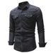 Pulse Autumn New Vintage European And American Solid Color Long Sleeve Denim Men's Plus Size Cross-Border Turn-Down Collar_mkmklike.com