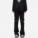 Unisex High Street Style Flared Straight Leg Jeans with Laces Black Casual Cargo Pants for Men And Women Instagram Inspired_mkmklike.com
