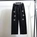 Women's Loose Straight Leg Denim Pants Trendy Brand Black Washed Wide Leg Rhinestone Heart Detail Autumn Fashion_mkmklike.com