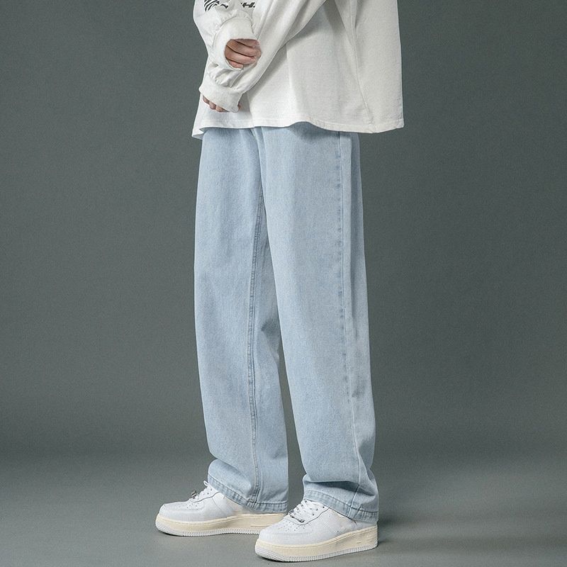Men's Straight Leg Jeans | Relaxed Fit Winter & Spring Casual Trousers | Simple Solid Color Wide Leg Denim Pants For Men_mkmklike.com
