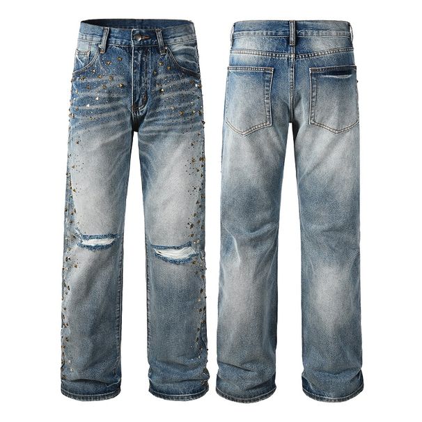 High Waist Custom Destroyed Classical Mens DenimJeans Hip-Hop Rhinestone Ripped Straight Denim Jeans Men_mkmklike.com