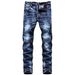 Slim Fit Stretch Denim Jeans Men's Multi Craft Pants Blue Hole Trousers in Stock_mkmklike.com