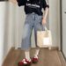 Women's High-Waisted Star Patterned Wide Leg Denim Capri Pants Style Thin Summer Straight Leg Mid-Length Shorts_mkmklike.com