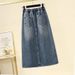 Women's clothing new large size drawstring elastic waist split denim skirt women spring and summer high waist slim a-line mid-length skirt_mkmklike.com