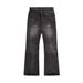 Distressed Washed Scratch Micro Flare Jeans Men's Trendy Casual Ripped Frayed Loose Cuff Bell Bottom Pants_mkmklike.com