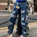 Heavy Duty Patchwork Straight Leg Jeans Street Style Embroidered High Waist Trendy Hip Hop Loose Fit For Men And Women_mkmklike.com