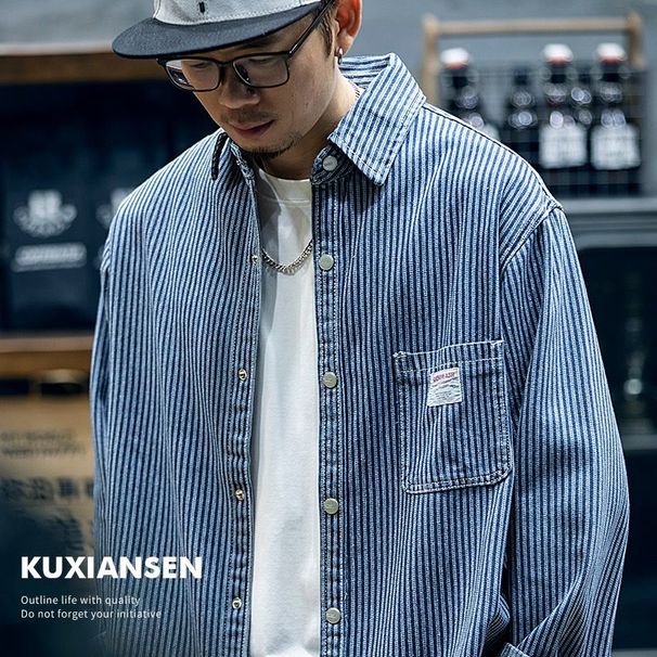 Men's Clothing Denim Shirt Men's Spring Loose Ins Large Size Long Sleeved Shirt Men's Casual Jacket_mkmklike.com
