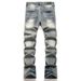 High Street Punk Style Embroidered Studded Men's Jeans Slim Fit Flared Distressed Trendy Long Pants New 2026_mkmklike.com
