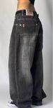 Women's Clothing Black And Gray Denim Wide Leg Pants Jazz Dance Pants High Waist Retro Old Ins Niche Design Pants_mkmklike.com