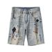Men's Retro High Waist Denim Shorts Embroidered Distressed Straight Leg Loose Fit Casual Summer Trendy Five-Point Pants_mkmklike.com