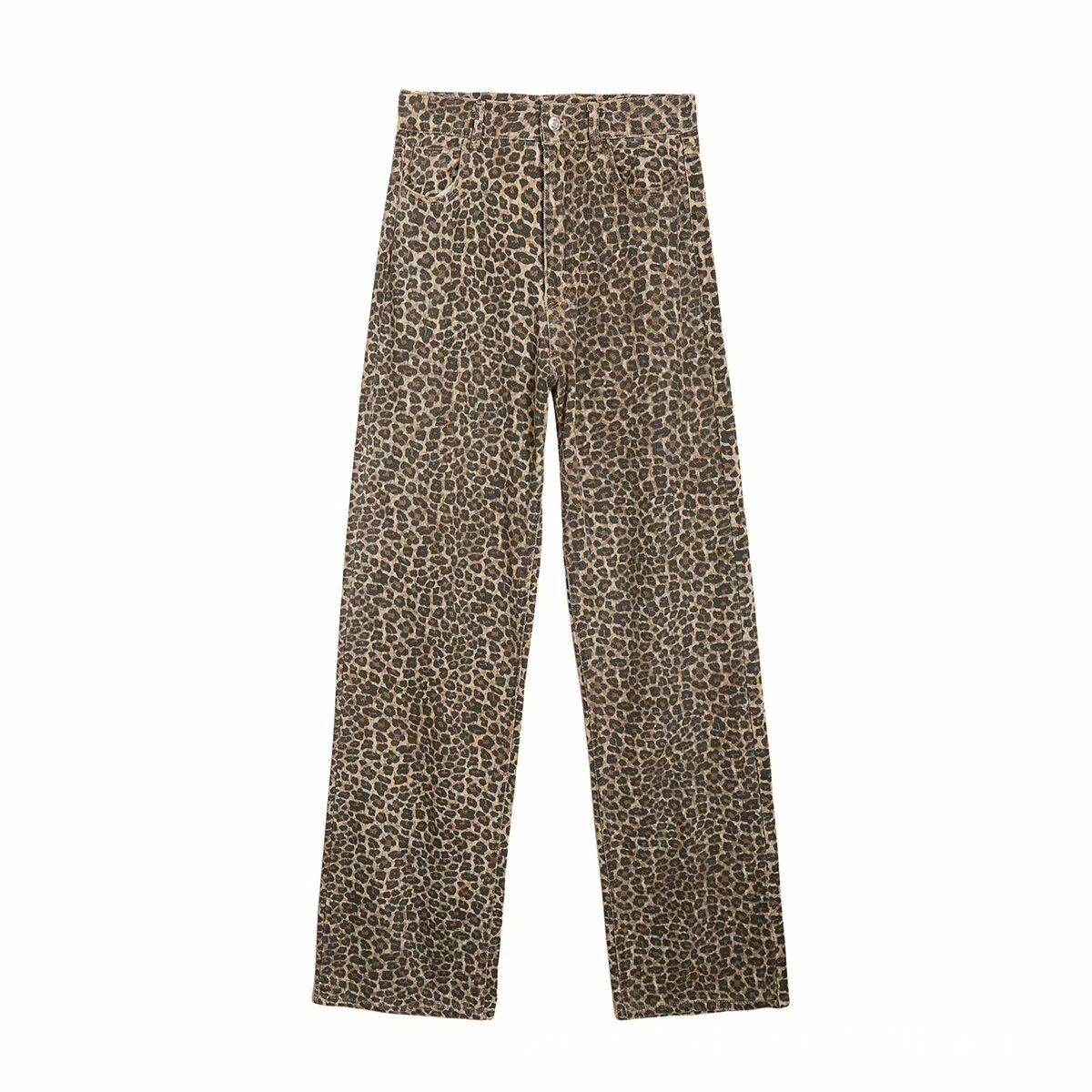 Women’s Clothing Women's High Waist Leopard Print Loose Casual Straight Jeans_mkmklike.com
