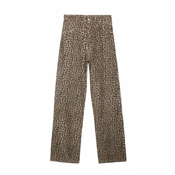Women’s Clothing Women's High Waist Leopard Print Loose Casual Straight Jeans_mkmklike.com
