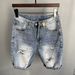 Men's Summer Thin Washed Ripped Denim Shorts Loose Fit Retro Distressed Five Pocket Mid-Length Trendy Pants_mkmklike.com