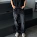 Men's Black Washed Straight Leg Trousers Summer High Street Trendy Distressed Wide Leg Floor Length Loose Fit American Brand_mkmklike.com