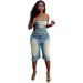 Women's Clothing Jeans Suit Fashion Raw Edge Wrap Top High Waist Denim Shorts_mkmklike.com