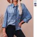 Women's Clothing Vintage Washed Denim Shirt For Women – Oversized Fit, Distressed Look, Long Sleeve, Relaxed Comfort, Retro Streetwear_mkmklike.com