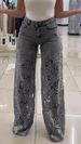 Women's High Waist Flared Lace Trim Denim Pants - Breathable Summer Wide Leg Trousers With Elegant Hollow-Out Design_mkmklike.com