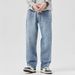 "Men's Distressed Wash Wide Leg Jeans – Vintage-Inspired Relaxed Fit Denim Pants With Raw Hem (90s Retro Style, High Waist Comfort"_mkmklike.com