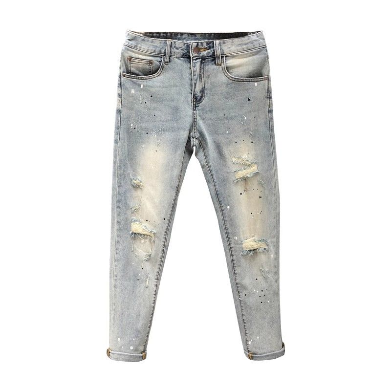 Men's Slim Fit Stretch Jeans - Washed Denim Straight Leg Trousers With Elastic Comfort For Casual & Trendy Look_mkmklike.com