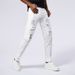 Men's Slim Fit Straight Leg Jeans White Distressed Beaded Patchwork Distressed Style_mkmklike.com