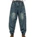 Leggings Ruffian Handsome Jeans Men's Multi-pocket Loose Splicing Harlan Pants Youth Washed Retro Trendy Scimitar Pants_mkmklike.com