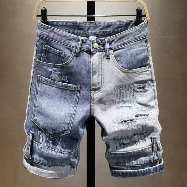 Ripped Denim Shorts For Men In Summer, Thin Print, Scraped And Slim Fit, Versatile Korean Style Trendy Cropped Pants_mkmklike.com