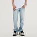 Vintage Washed Denim Jeans For Men - Relaxed Fit, Heavy Duty Cotton, Classic Straight Leg, Light Blue, S-Xxl_mkmklike.com