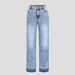 "Women's Slim Fit Flared Jeans - Light Blue Washed Denim With Stitching Detail For Casual Chic"_mkmklike.com