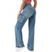 Women's High Waist Vintage Multi-Pocket Straight Leg Jeans - Comfortable Stretch Denim For Casual & Streetwear Fashion_mkmklike.com