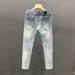 Men's Clothing Washed Blue Ripped Jeans Men's Autumn New Style Personality Scraped Slim Fit High Versatile Trousers_mkmklike.com