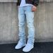 Cleanfit Style Slim Fit Jeans For Men Textured Hand Distressed Stretch Long Pants Versatile Flared_mkmklike.com